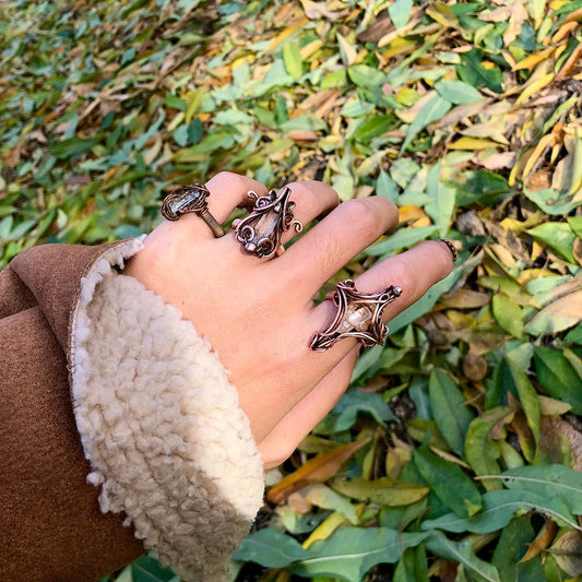 Faithful Wealth Loyal Wire Wrapped Crystal Rings