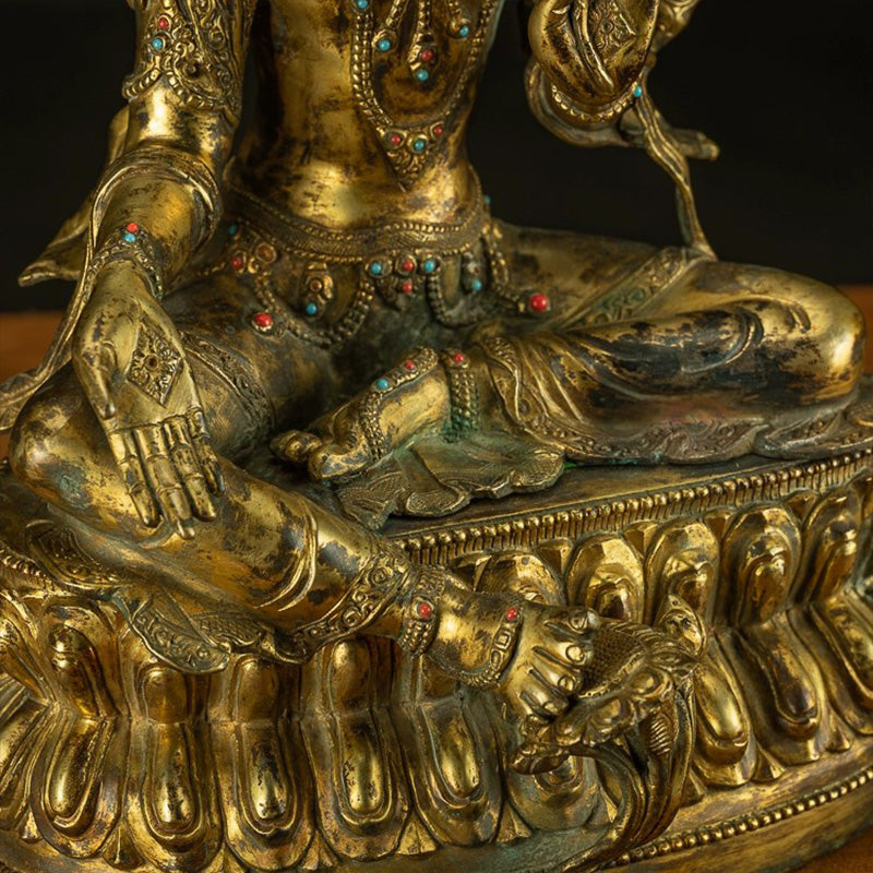 Rare and Important 18th Century Tara Tibetan Antique Buddha Statue Bronze Gilt puretibetan