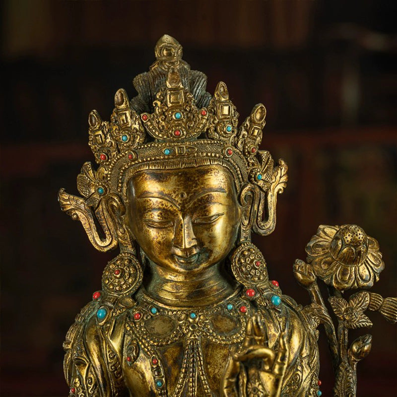 Rare and Important 18th Century Tara Tibetan Antique Buddha Statue Bronze Gilt puretibetan