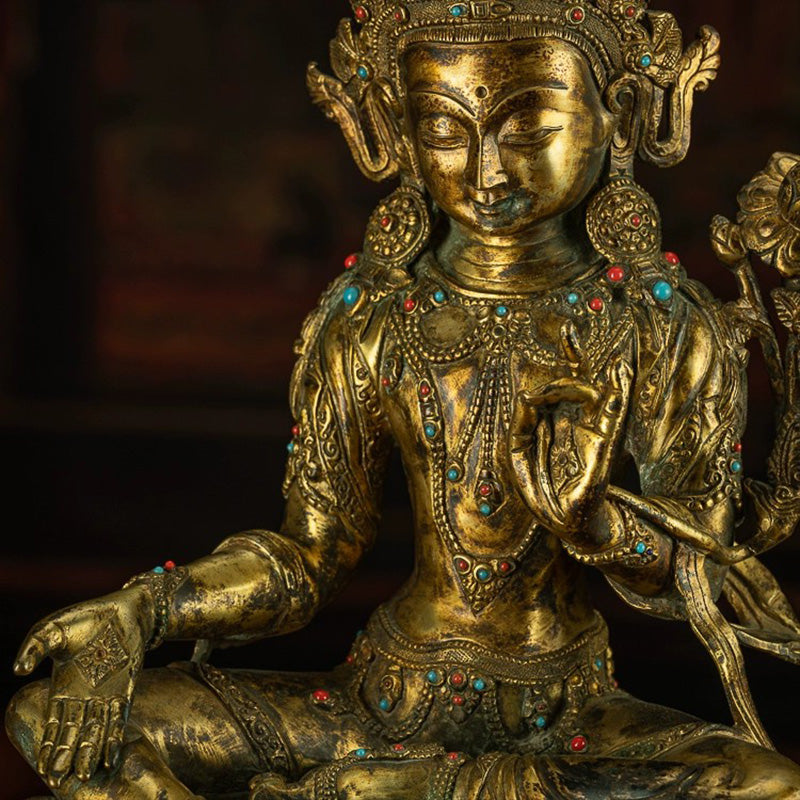 Rare and Important 18th Century Tara Tibetan Antique Buddha Statue Bronze Gilt puretibetan