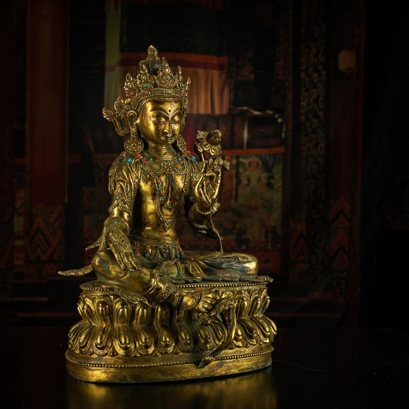 Rare and Important 18th Century Tara Tibetan Antique Buddha Statue Bronze Gilt puretibetan