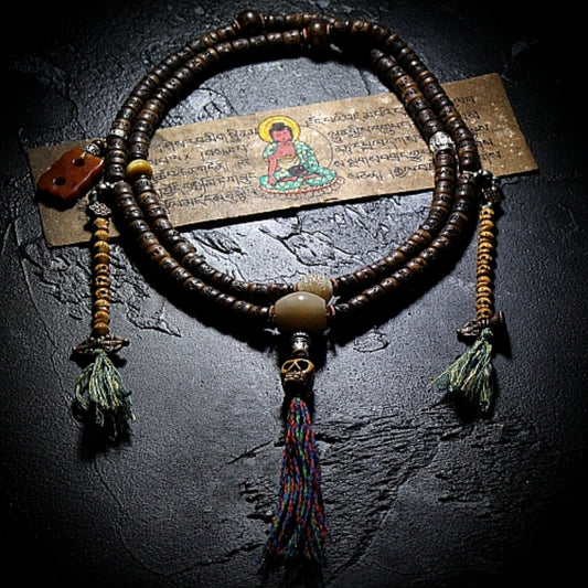 Sacred Guardian Handcrafted 108 Mala Beads - Silver & Yak Bone Talisman