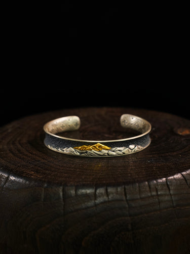 KAILASH Mountain Sacred Summit Gold and Silver Pure Silver Bracelet