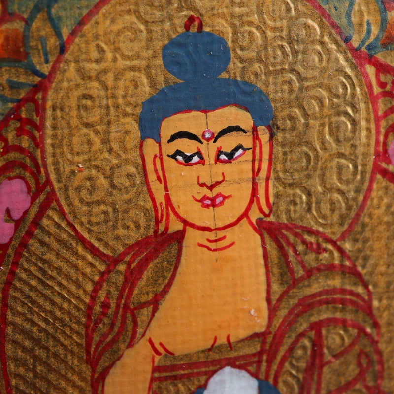 Shakyamuni Buddha Tibetan Thangka Pendant Hand-painted with Gold Outline and Vajra Shell puretibetan