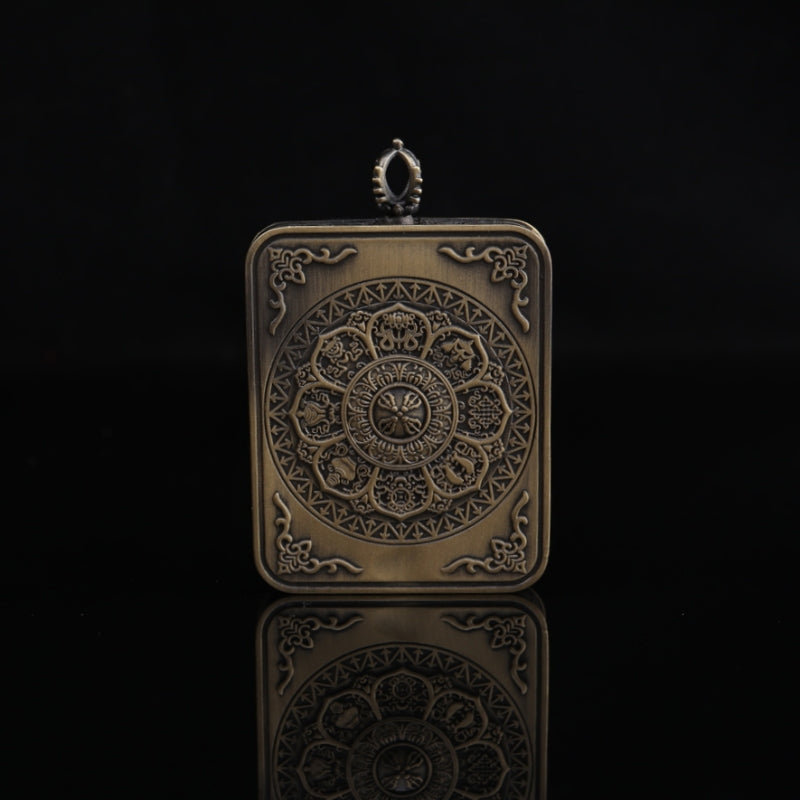 Shakyamuni Buddha Tibetan Thangka Pendant with Eight Auspicious Tibetan Signs Shell puretibetan