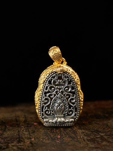 Tranquil Balance Agate Dzi Green Tara Silver Pendant