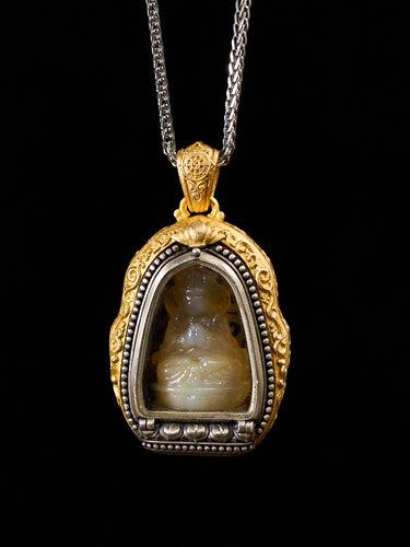 Tranquil Balance Agate Dzi Green Tara Silver Pendant