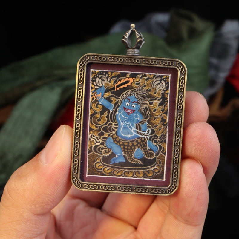 Vajrapani Tibetan Thangka Pendant One of the Eight Patronus puretibetan