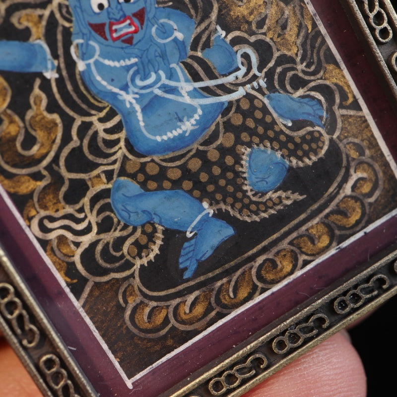 Vajrapani Tibetan Thangka Pendant One of the Eight Patronus puretibetan