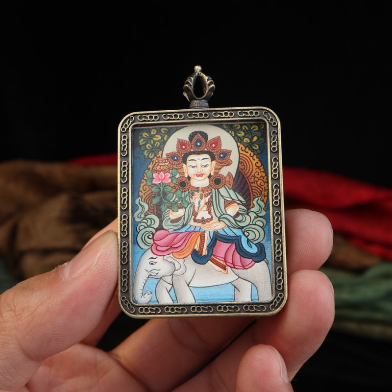 Fugen Bosatsu Tibetan Thangka Pendant puretibetan