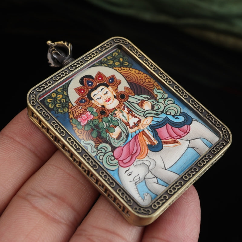 Fugen Bosatsu Tibetan Thangka Pendant puretibetan