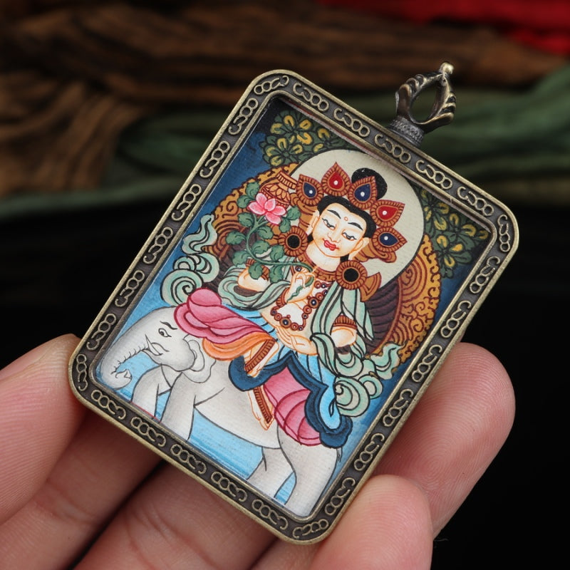 Fugen Bosatsu Tibetan Thangka Pendant puretibetan