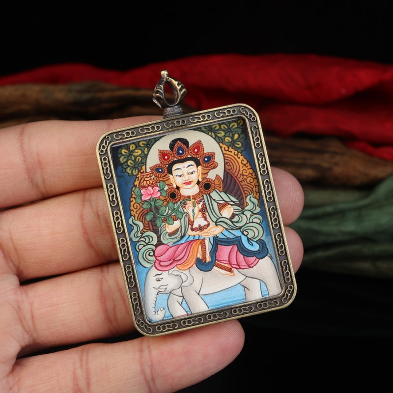 Fugen Bosatsu Tibetan Thangka Pendant puretibetan