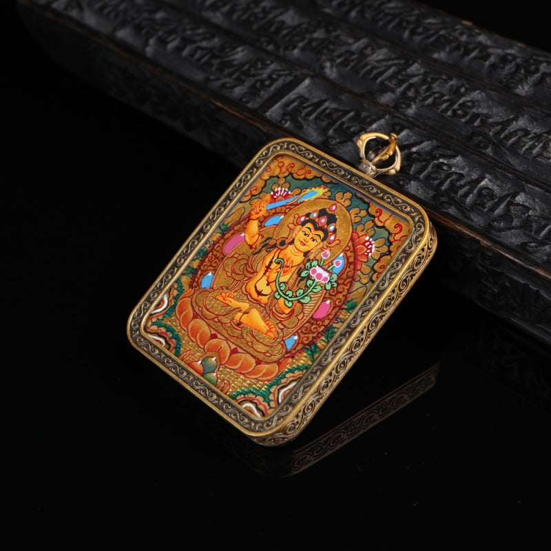 Manjushri Bodhisattva Tibetan Thangka Pendant puretibetan