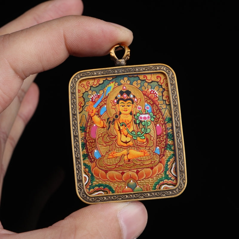 Manjushri Bodhisattva Tibetan Thangka Pendant puretibetan