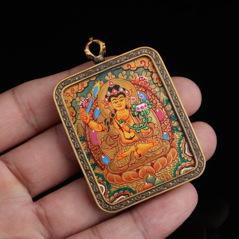 Manjushri Bodhisattva Tibetan Thangka Pendant puretibetan