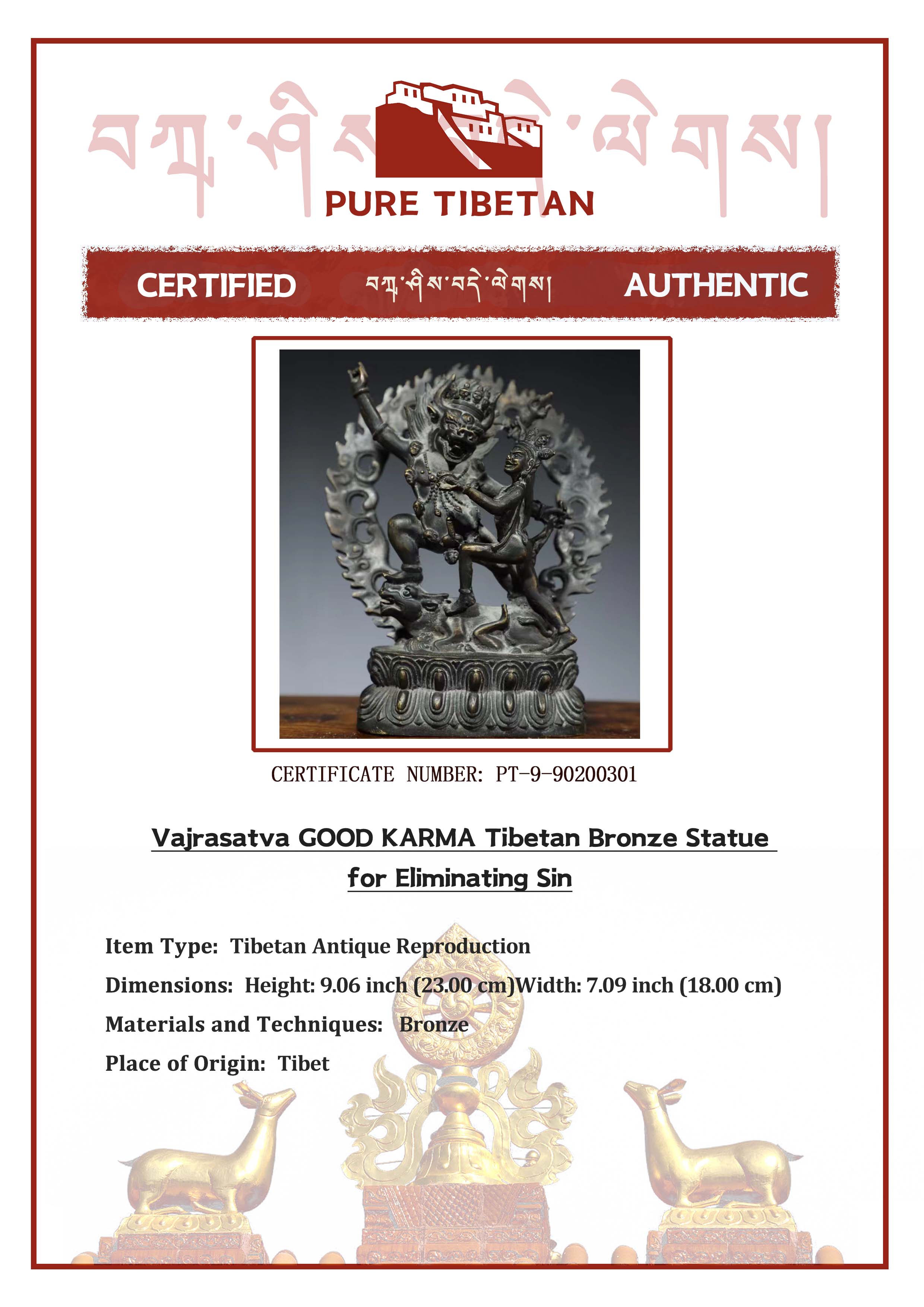 Vajrasatva GOOD KARMA Tibetan Bronze Statue for Eliminating Sin puretibetan