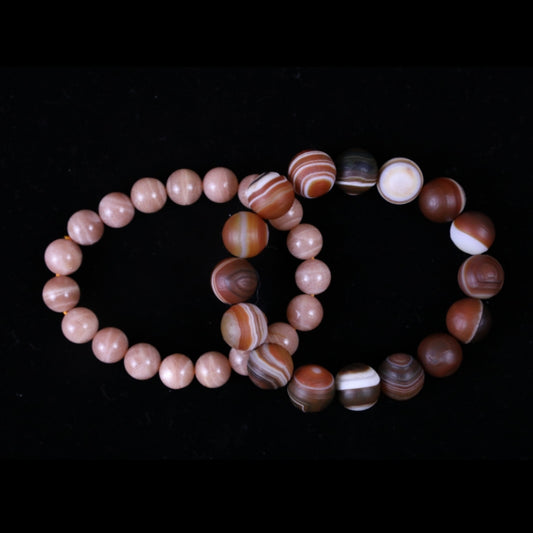 Venus Energy Sunstone Bracelet & Jupiter Meditation Frosted Agate Bracelet puretibetan