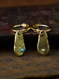 Warrior Protection Mahakala Turquoise Flame Engraved Drop Earrings
