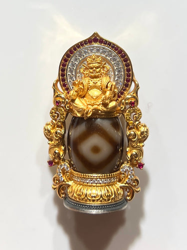 Sacred Wealth Amulet Pendant - Dzi Bead, Protection & Prosperity