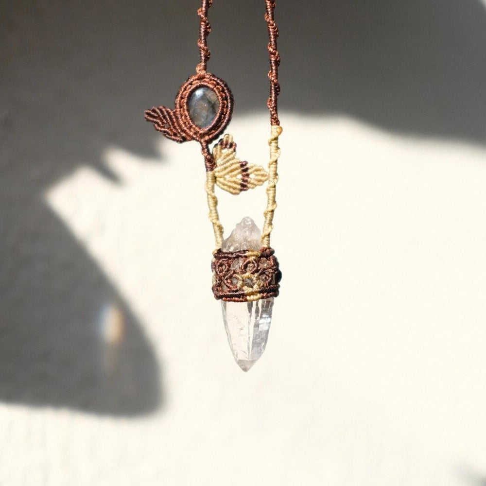 Karmic Soul Wave Clear Quartz Wax Rope Pendant