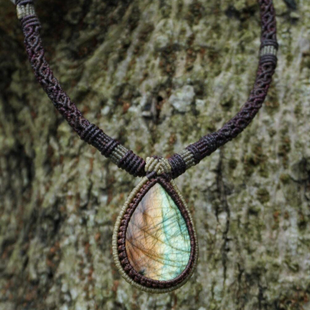 Echo of Peace Labradorite Wax Rope Pendant