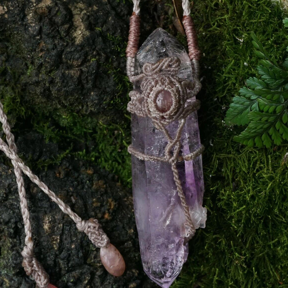 Gentle Calm Clear Quartz Wax Rope Pendant