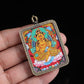 Yellow Jambhala Tibetan Thangka Pendant with Eight Auspicious Tibetan Signs Shell puretibetan