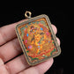 Yellow Jambhala Tibetan Thangka Pendant with Vajra Shell puretibetan