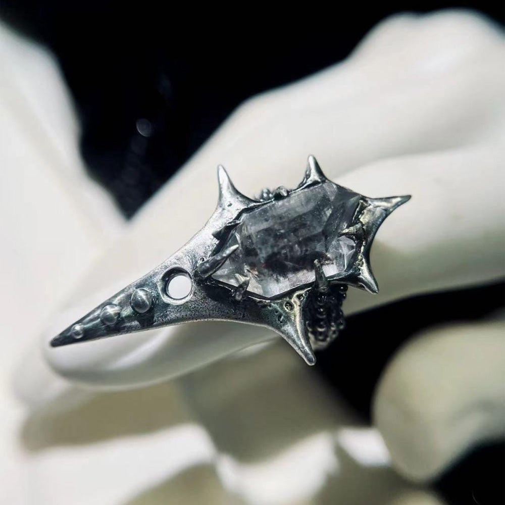 Shadowfang Guardian Herkimer Diamond Sterling Silver Rings