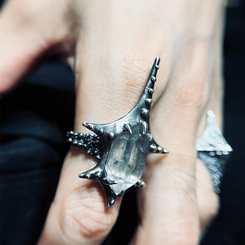 Shadowfang Guardian Herkimer Diamond Sterling Silver Rings