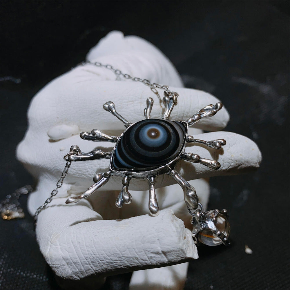 Evil Eye Protector Tibetan Agate Sterling Silver Pendant