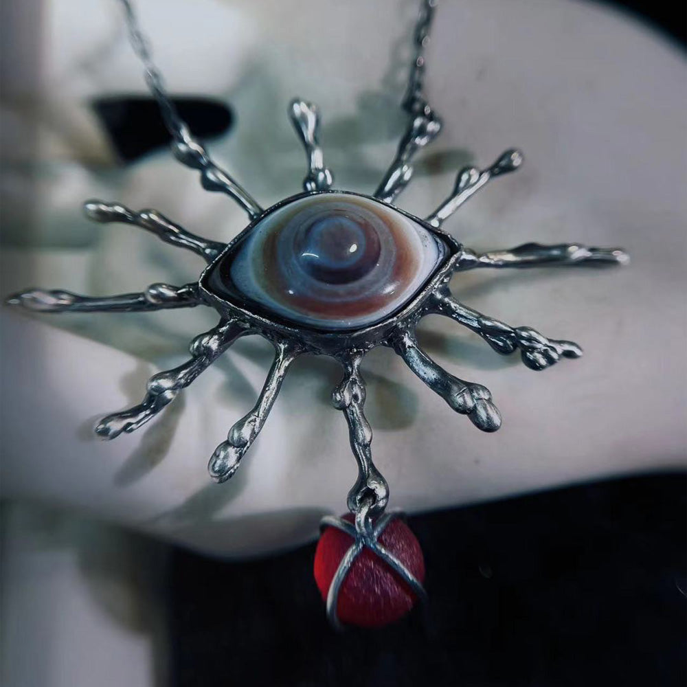 Evil Eye Protector Tibetan Agate Sterling Silver Pendant