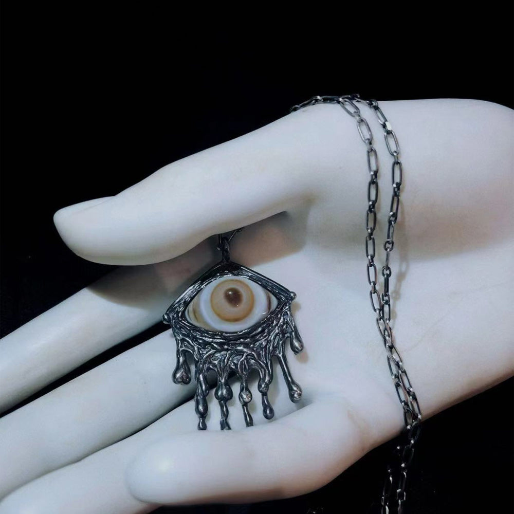 Evil Eye Protector Tibetan Agate Sterling Silver Pendant