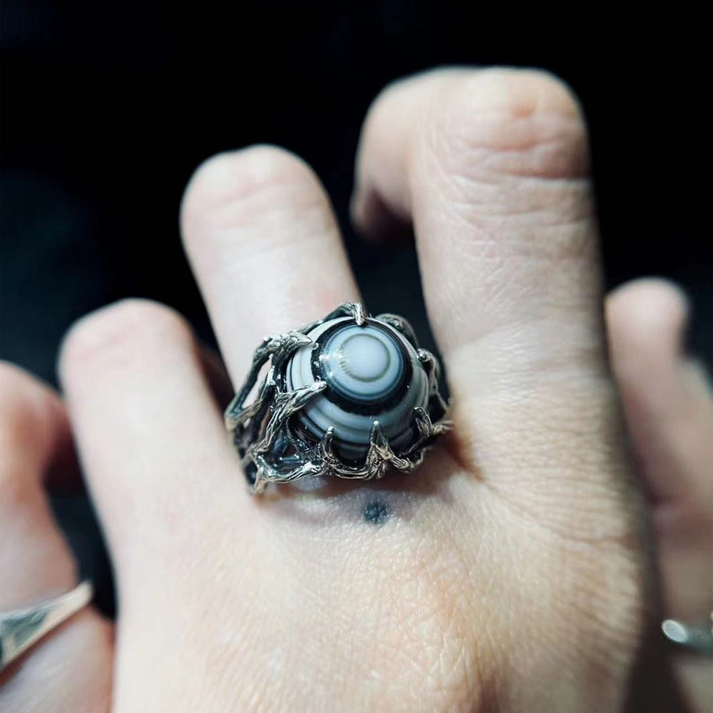 Guardian's Gaze Tibetan Agate Sterling Silver Rings