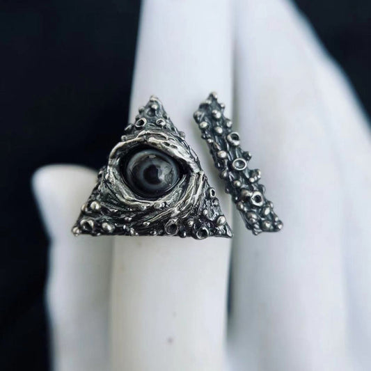 Triad Guardian Evil Eye Agate Sterling Silver Rings