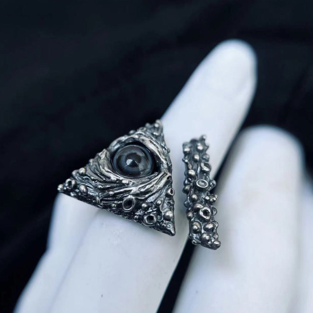 Triad Guardian Evil Eye Agate Sterling Silver Rings