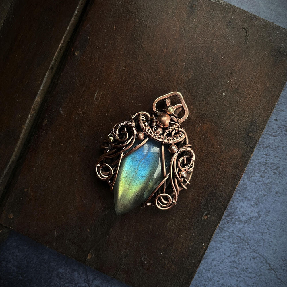 Guardian's Radiance Labradorite Wire Wrapped Pendant