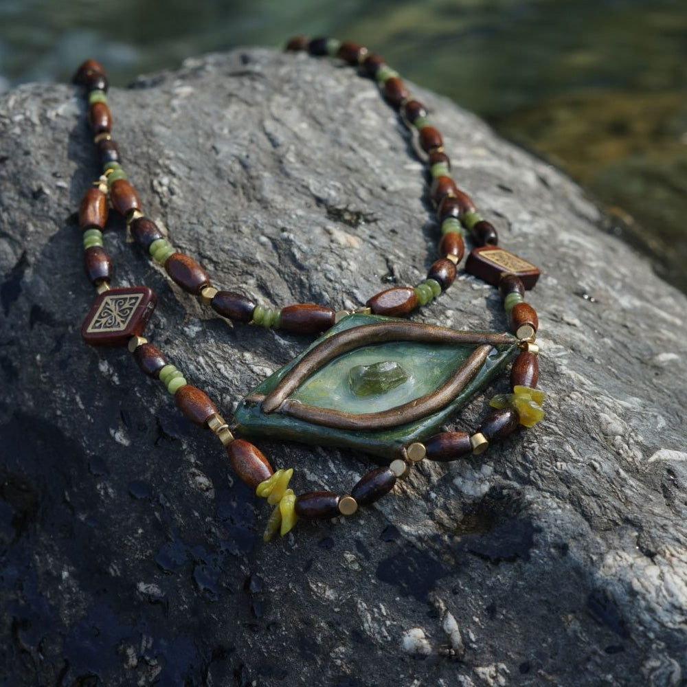 Eye of Prosperity Tibetan Peridot Pendant Necklace