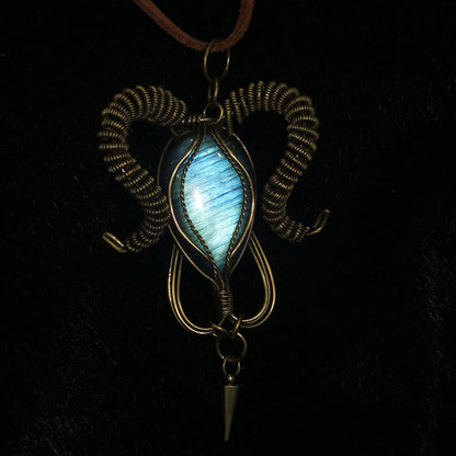 Horned Guardian Labradorite Amethyst Copper Pendant