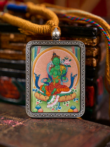 Grace & Protection Green Tara Thangka Pendant