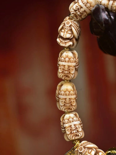 Ancestral Legacy Mala: Zakirum Guardian with Carved Deer Bone - Handheld Spiritual Artisan Piece - Kailash Energy
