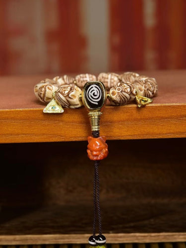 Ancestral Legacy Mala: Zakirum Guardian with Carved Deer Bone - Handheld Spiritual Artisan Piece - Kailash Energy