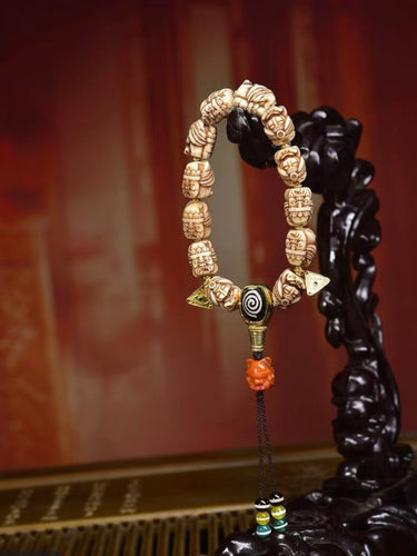 Ancestral Legacy Mala: Zakirum Guardian with Carved Deer Bone - Handheld Spiritual Artisan Piece - Kailash Energy