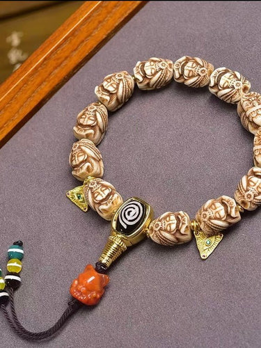 Ancestral Legacy Mala: Zakirum Guardian with Carved Deer Bone - Handheld Spiritual Artisan Piece - Kailash Energy