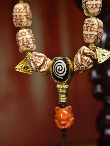 Ancestral Legacy Mala: Zakirum Guardian with Carved Deer Bone - Handheld Spiritual Artisan Piece - Kailash Energy