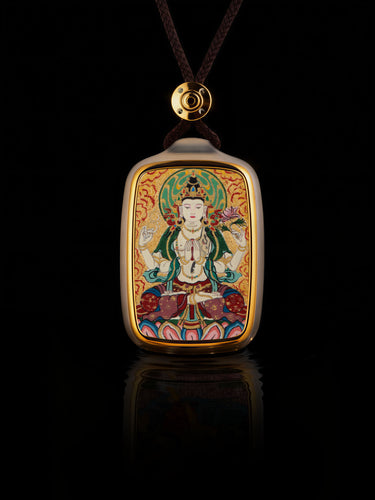 Peaceful Grace Four-Armed Avalokiteshvara Thangka Buddha Pendant