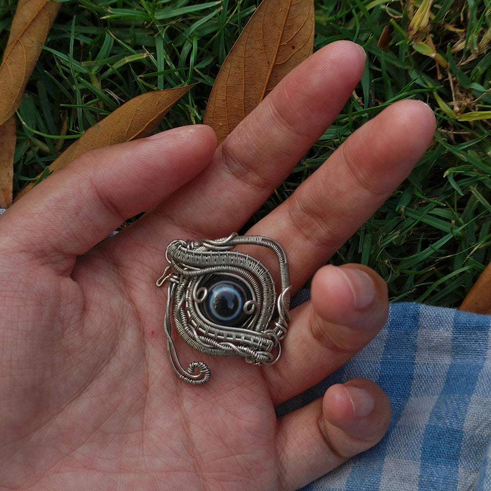 Guardian Eye Onyx Agate Silver Pendant