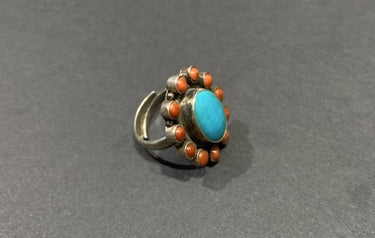 Circle of Harmony Ring | Pure Silver Ring with Turquoise and Red Coral for Balance and Protection - Kailash Energy