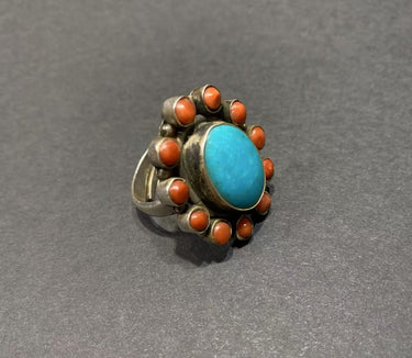 Circle of Harmony Ring | Pure Silver Ring with Turquoise and Red Coral for Balance and Protection - Kailash Energy